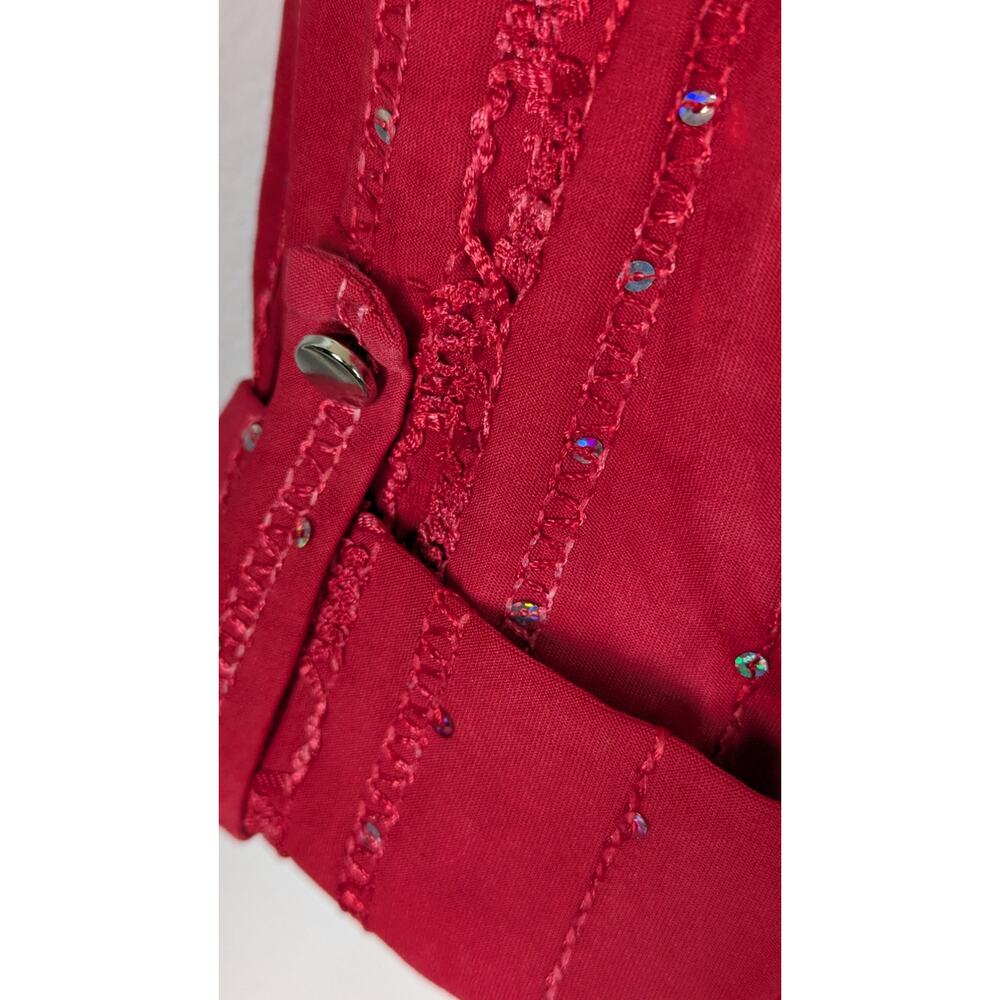 Ava & Grace 1X Boho Embellished Tunic Red Sequin Embroidered Tab Sleeve - Picture 4 of 9